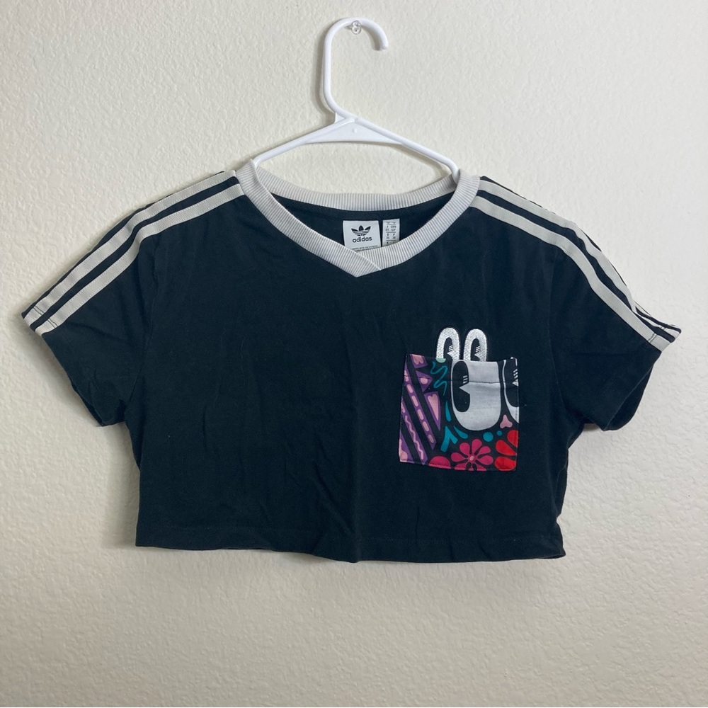 Adidas Cropped Tee - Size Small - Black/White